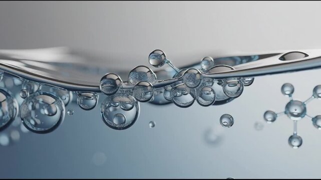 Water Bubbles Under Liquid Surface Closeup.