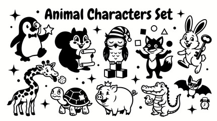 Obraz premium Cute Cartoon Funny Animal Characters Set for Kids Book and Nursery Design