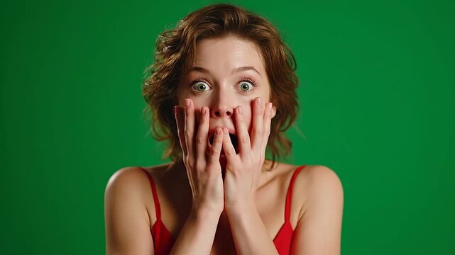 Female gasping in excitement while watching a thrilling event.