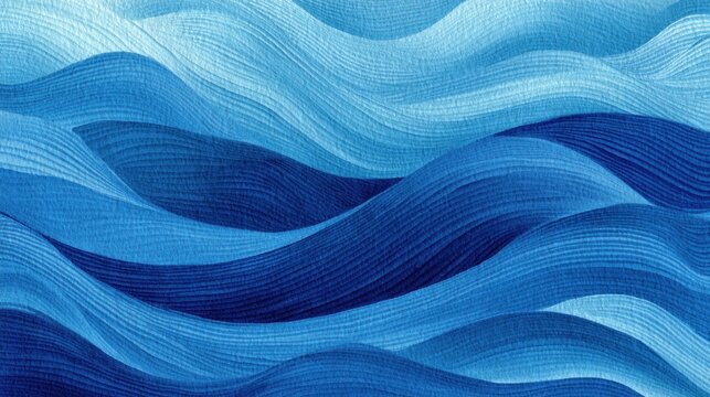 Abstract blue waves, textured with flowing lines, creating a tranquil, undulating aquatic design and motion