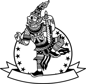black and white illustration of Thai Shadow puppetry show Giant logo