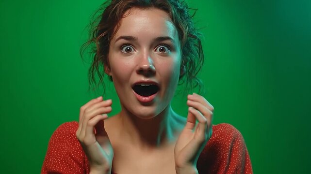 Female gasping in excitement while watching a thrilling event