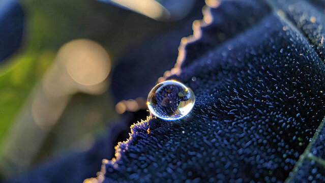 Close up macro of single large dew dro