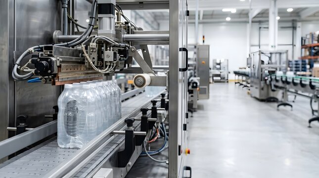 automated plastic bottle multipack packaging line operating within beverage manufacturing facility and consumer goods production environment