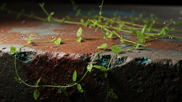 Planta??o com gotas de chuva