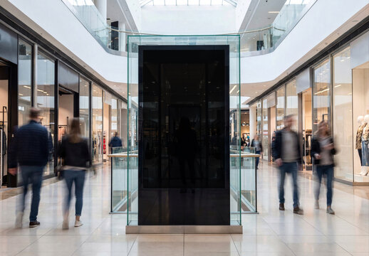 Vertical digital billboard screen in bright modern shopping center Mockup. Generative ai