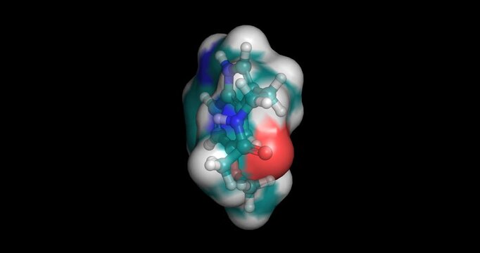 Melatonin, hormone regulating circadian rhythm and sleep-wake cycles, 3D molecule 4K spinning