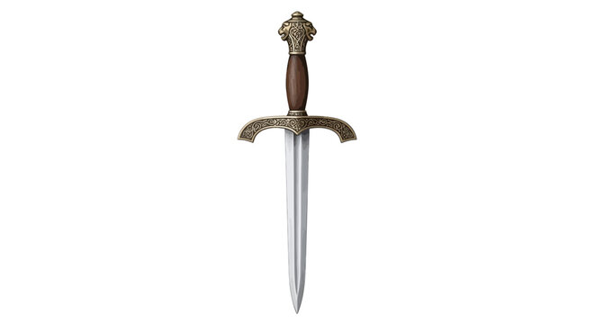 Detailed medieval dagger with bronze hilt and steel blade.