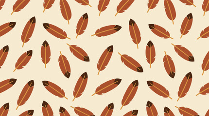 Seamless brown feather pattern on beige background for textile and wallpaper design © azad