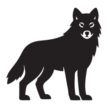 Black wolf head front view vector graphic, an abstract logo or icon of wild canine facing forward, simple animal illustration.