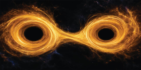 Abstract Twin Golden Event Horizons Connected By Powerful Cosmic Energy Flow © Midul