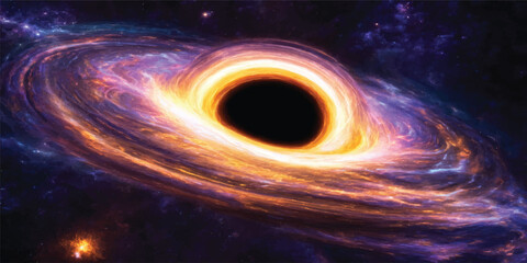 Abstract Golden Black Hole With Luminous Accretion Disk And Intense Cosmic Energy Effects © Midul