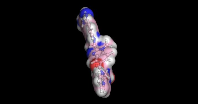 Dabigatran, anticoagulant for stroke prevention and thromboembolism management, 3D molecule 4K spinning