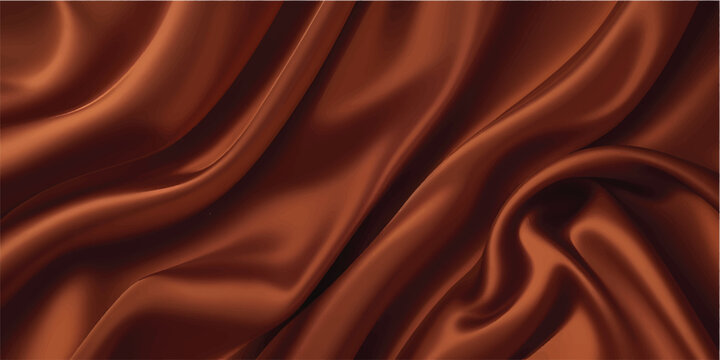 Close-up of flowing copper or bronze colored satin fabric with soft folds and glossy texture, for background or overlay effect