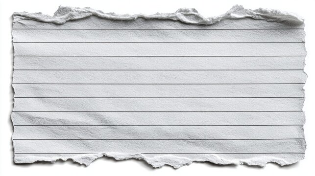 Torn lined paper fragment with a textured surface and rough edges on a white background