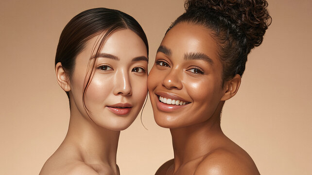 Close-up of Two Smiling Women with Natural Makeup