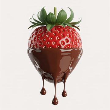Close-up of a fresh strawberry dipped in chocolate