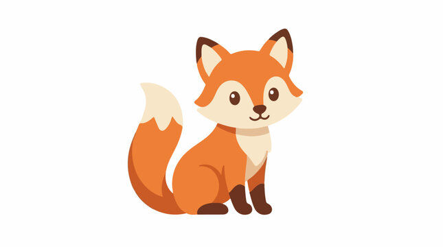 A cute cartoon orange fox with a fluffy tail and big eyes