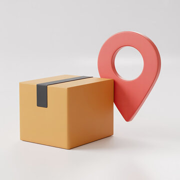Delivery Package with Location Pin on White Background