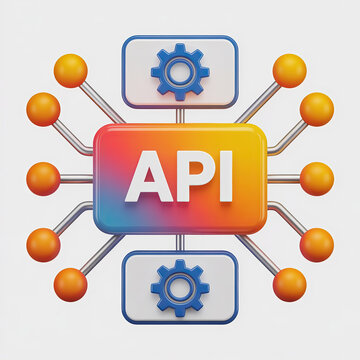 Digital API Concept with Connected Nodes and Gears