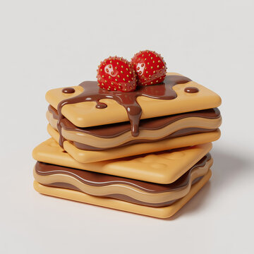 Stack of layered chocolate and vanilla cookies with strawberries