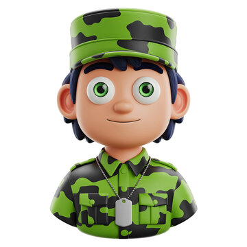 Cartoon Boy in Camouflage Military Uniform