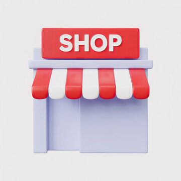 Small Shopfront with Red and White Awning and Sign