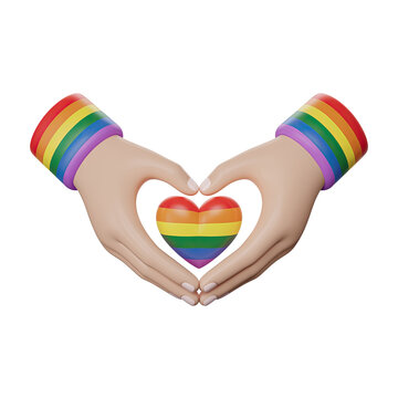 Hands Forming Heart with Rainbow Colors in Pride Theme