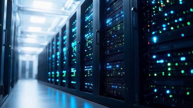 Server room with rows of data servers