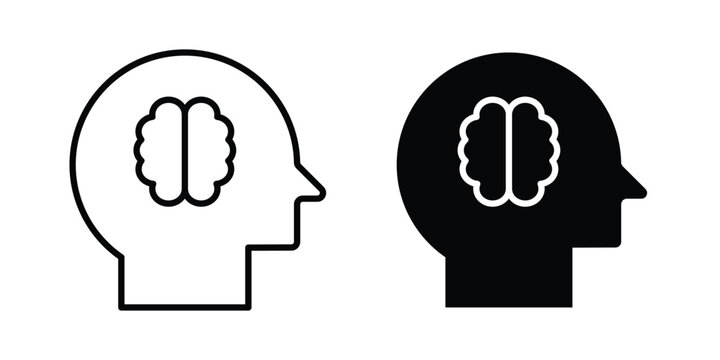 Human head with the brain icon in line art design vector concepts