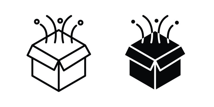 Magic box icon in line art design vector concepts