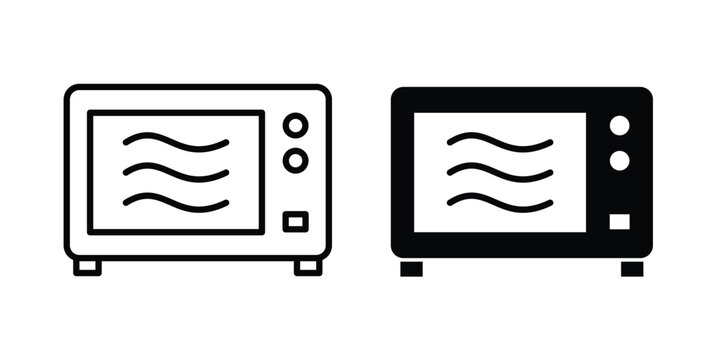 Microwave oven icon in line art design vector concepts