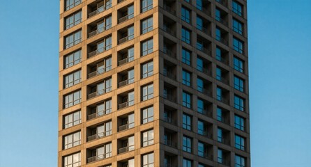 Fototapeta premium Modern High-Rise Architecture Facade Against Clear Blue Sky