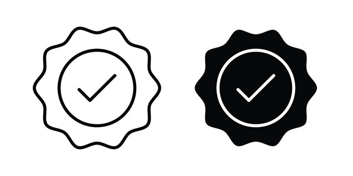 Quality certified badge icon in line art design vector concepts