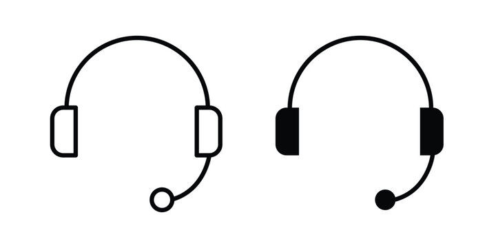 Support service headset icon in line art design vector concepts