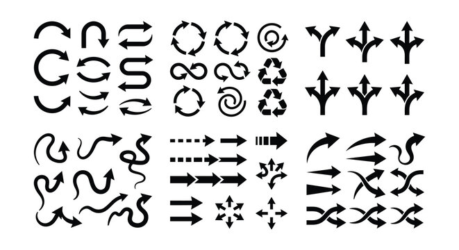 Assorted Arrow And Curve Vector Shapes On White Background