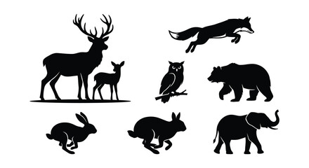 Silhouette collection featuring deer tree bird bicycle leaf and running figure © nurjahan