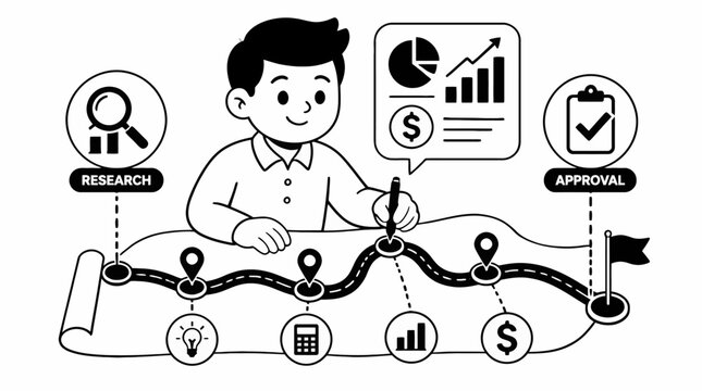 Businessman analyzing financial data and charts on paper.