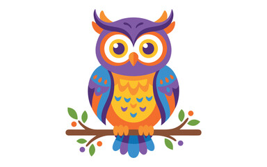 Naklejka premium Colorful cartoon wise owl perched on a branch vector illustration with colorful illustration wildlife