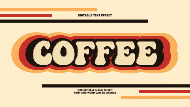 Coffee editable text effect vector, retro groovy 70s cream bubble font style on vintage background