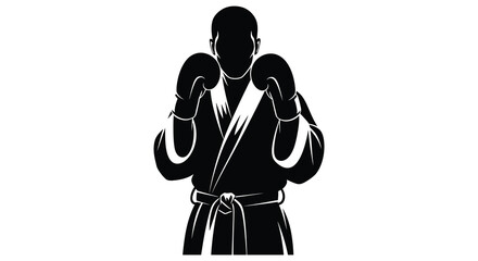 karate fighter silhouette wearing a gi and boxing gloves black and white silhouette © GDTasin