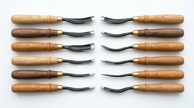 Set of wood carving gouge chisels with wooden handles woodworking carpentry