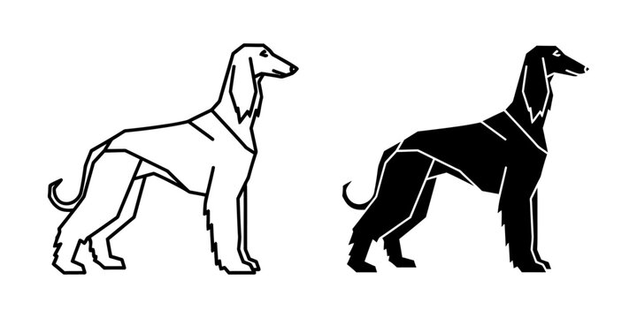 Elegant standing saluki dog vector icon set with dogbreed silhouette standing illustration purebred isolated domestic graceful pedigree companion