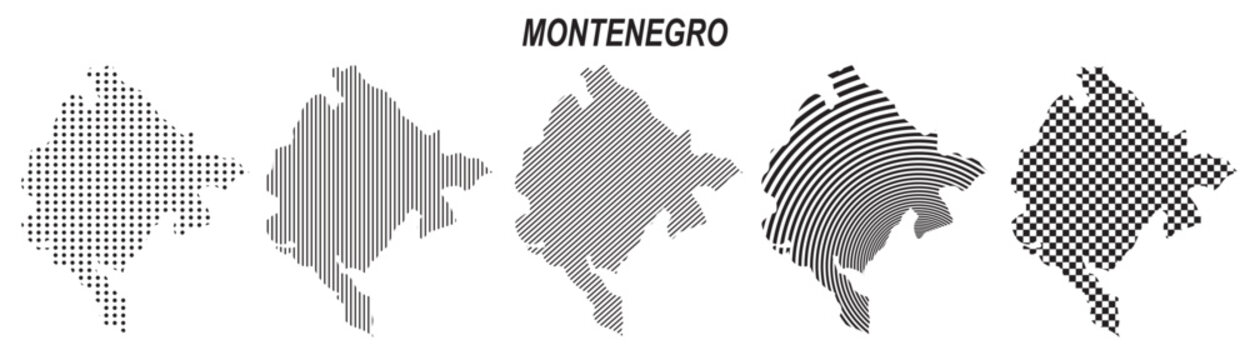 Montenegro map infographic simple design element, black abstract geometric pattern icon style Montenegro country landscape outline shape vector illustration