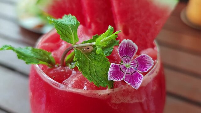 Blended watermelon juice in a glass