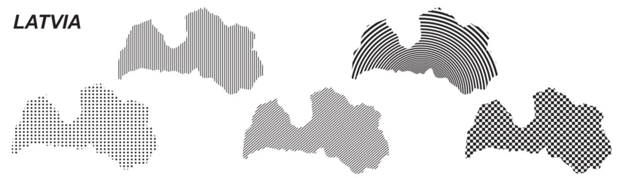 Latvia map infographic simple design element, black abstract geometric pattern icon style Latvia country landscape outline shape vector illustration