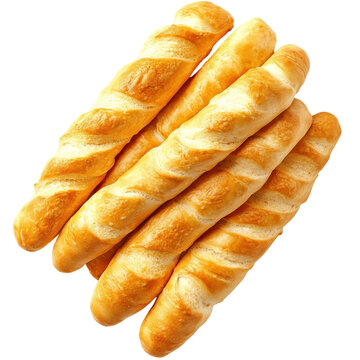 Golden brown baguettes a stacked display of freshly baked french bread isolated on white background