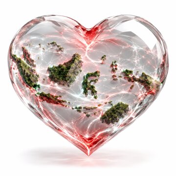Glass heart with Indonesia map islands inside