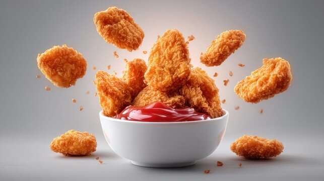 Golden fried chicken nuggets and dipping sauce