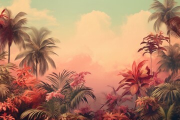 Obraz premium Palm tree with tropical flowers backgrounds landscape outdoors.